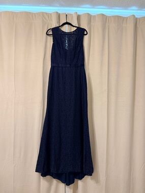 Sleeveless Navy Lace Maxi Dress with Illusion Back